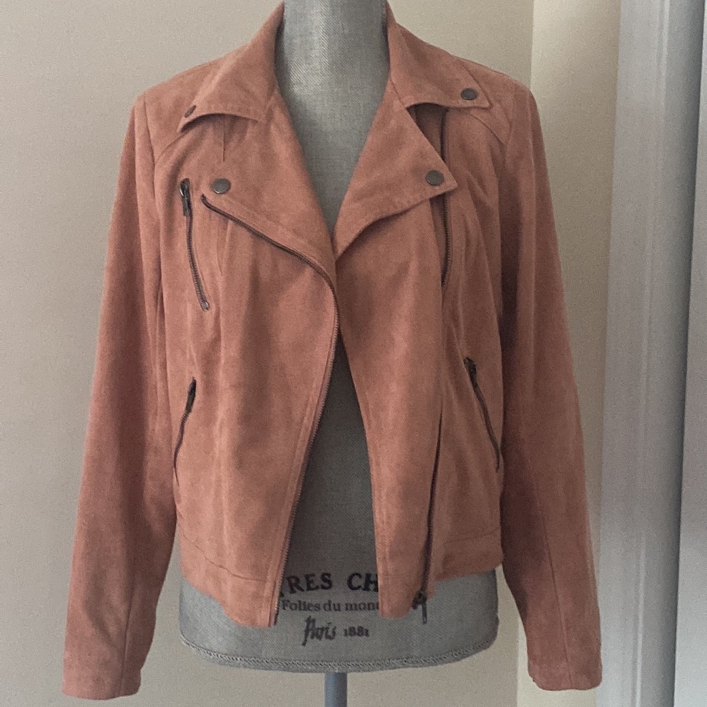 Biker Motorcycle Style Jacket Faux Suede Pink Size XS